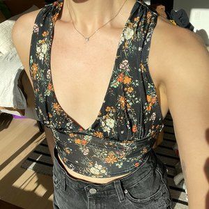 Floral Satin Crossback Crop Top